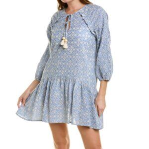 Shoshanna Sea Tide Mini Dress, Embroidered, 100% Cotton, Blue - Womens XL